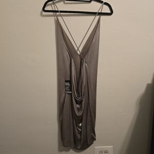 Express Silver Slip Dress with Spaghetti Straps